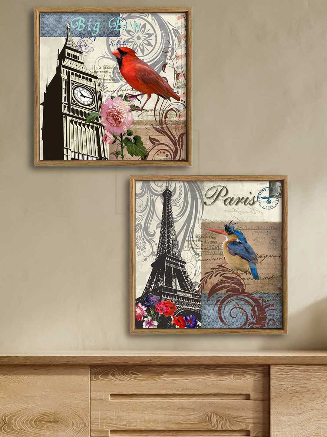 

Art Street 2 Piece Multi Colored Bird & Paris Canvas Painting Wall Art