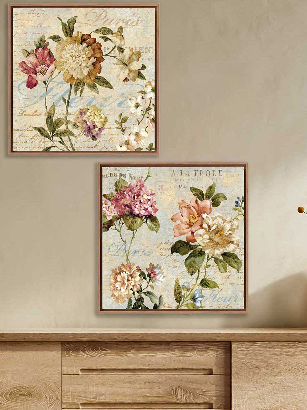 

Art Street Set of 2 Floral Beige & Red Theme Canvas Painting Wall Art