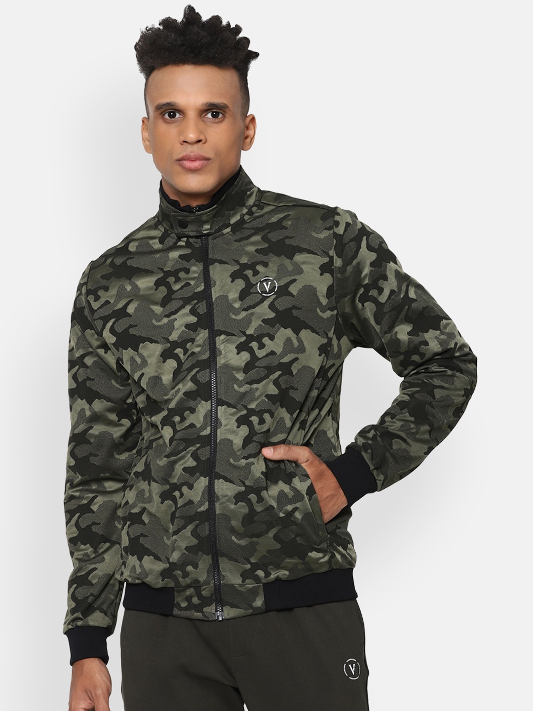 

Van Heusen Flex Men Olive Green Camouflage Tailored Jacket