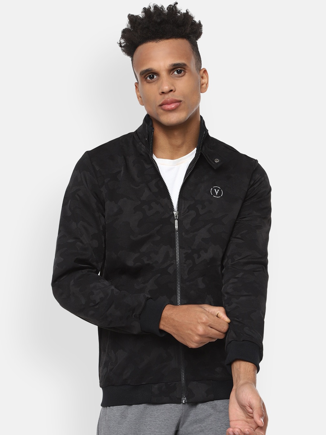 

Van Heusen Flex Men Black Camouflage Bomber Jacket