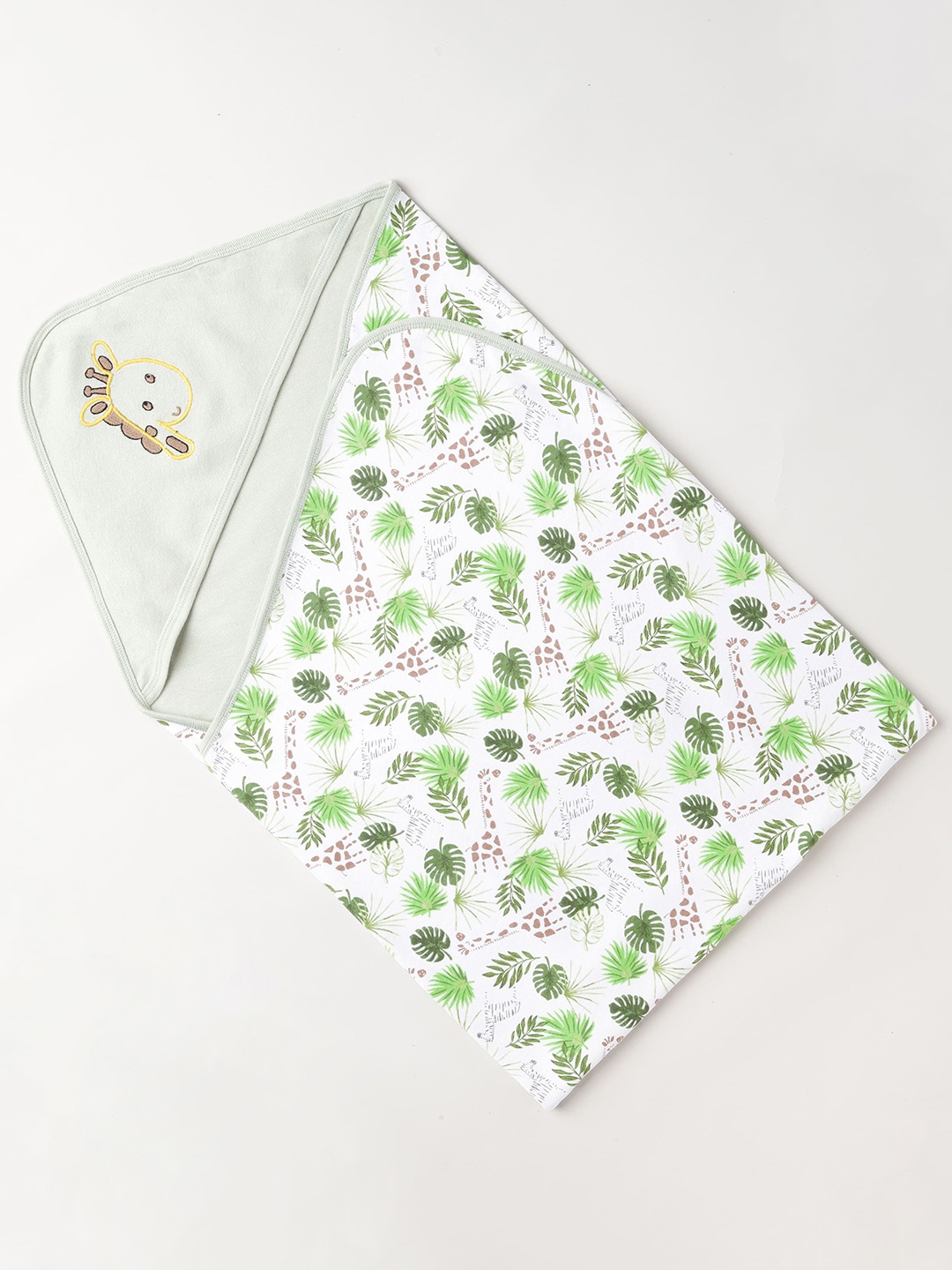 

The Boo Club Teal Green & White Floral AC Room 300 GSM Cotton Hooded Single Bed Blanket