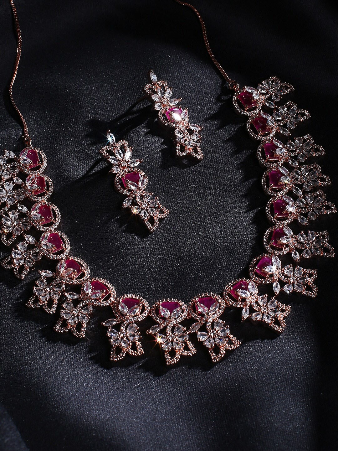 

justpeachy Rose Gold-Plated White AD Studded Jewellery Set