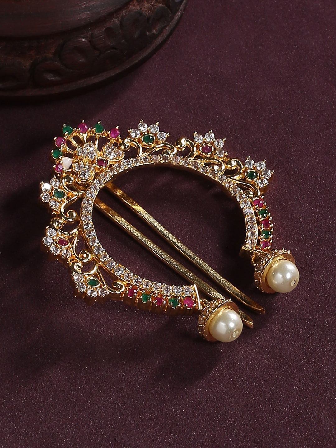 

justpeachy Women Gold-Plated Artificial Stone Studded Hair Bun Pin Head Jewellery