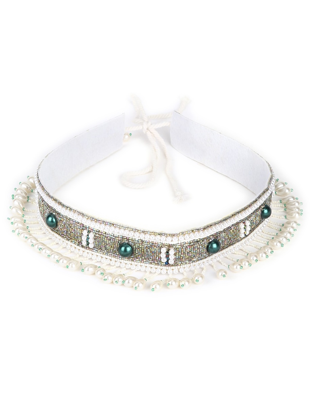 

justpeachy White & Green Beaded Saree Belt