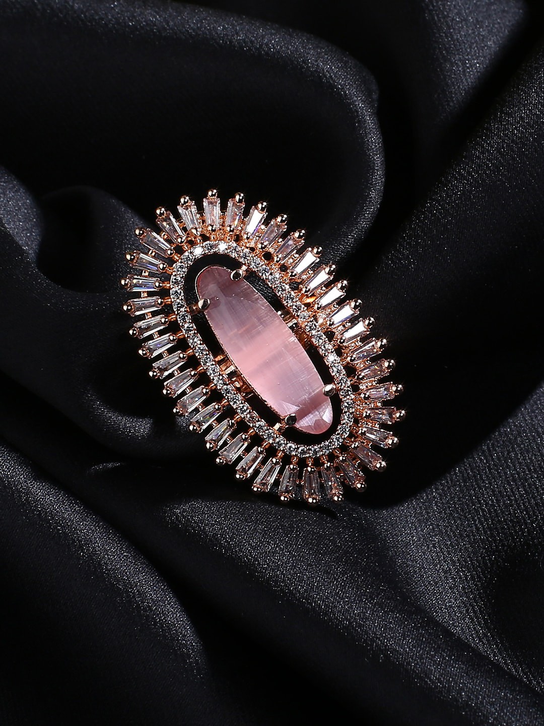 

justpeachy Women Pink Rose-Gold Plated American Diamond Finger Ring