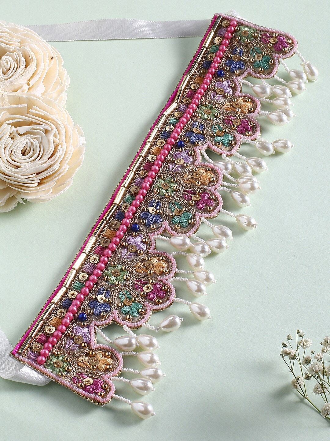 

justpeachy Women Pink & White Beaded Choker Necklace