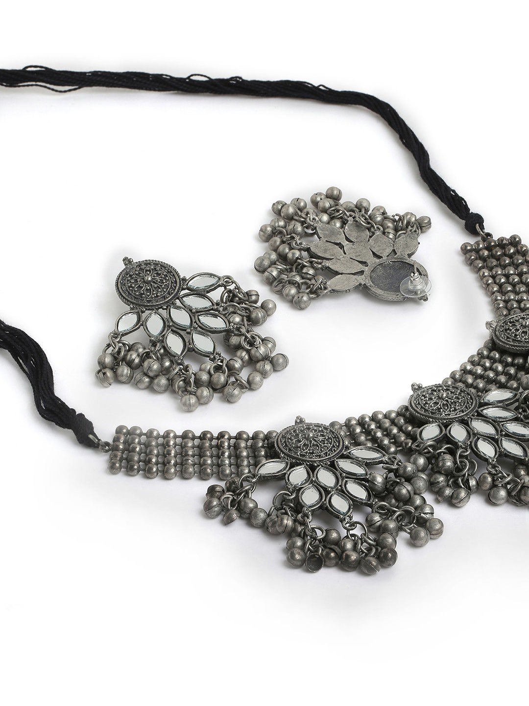 

justpeachy Women Silver-Toned Tribal Oxidised Jewellery Set