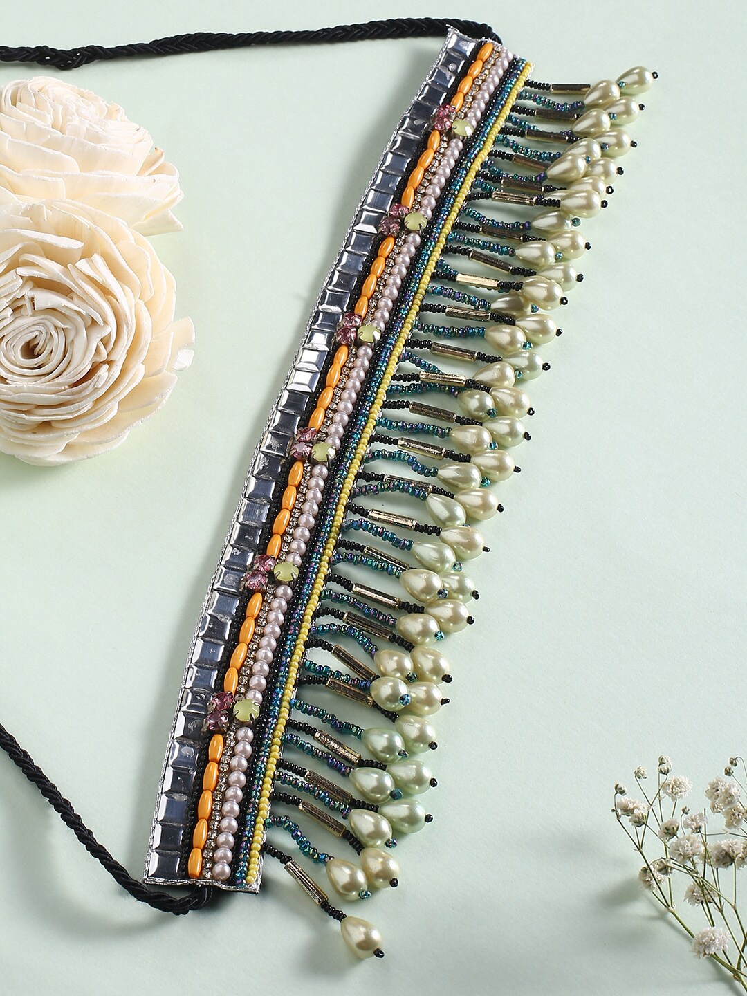 

justpeachy Black & White Beaded Choker Necklace
