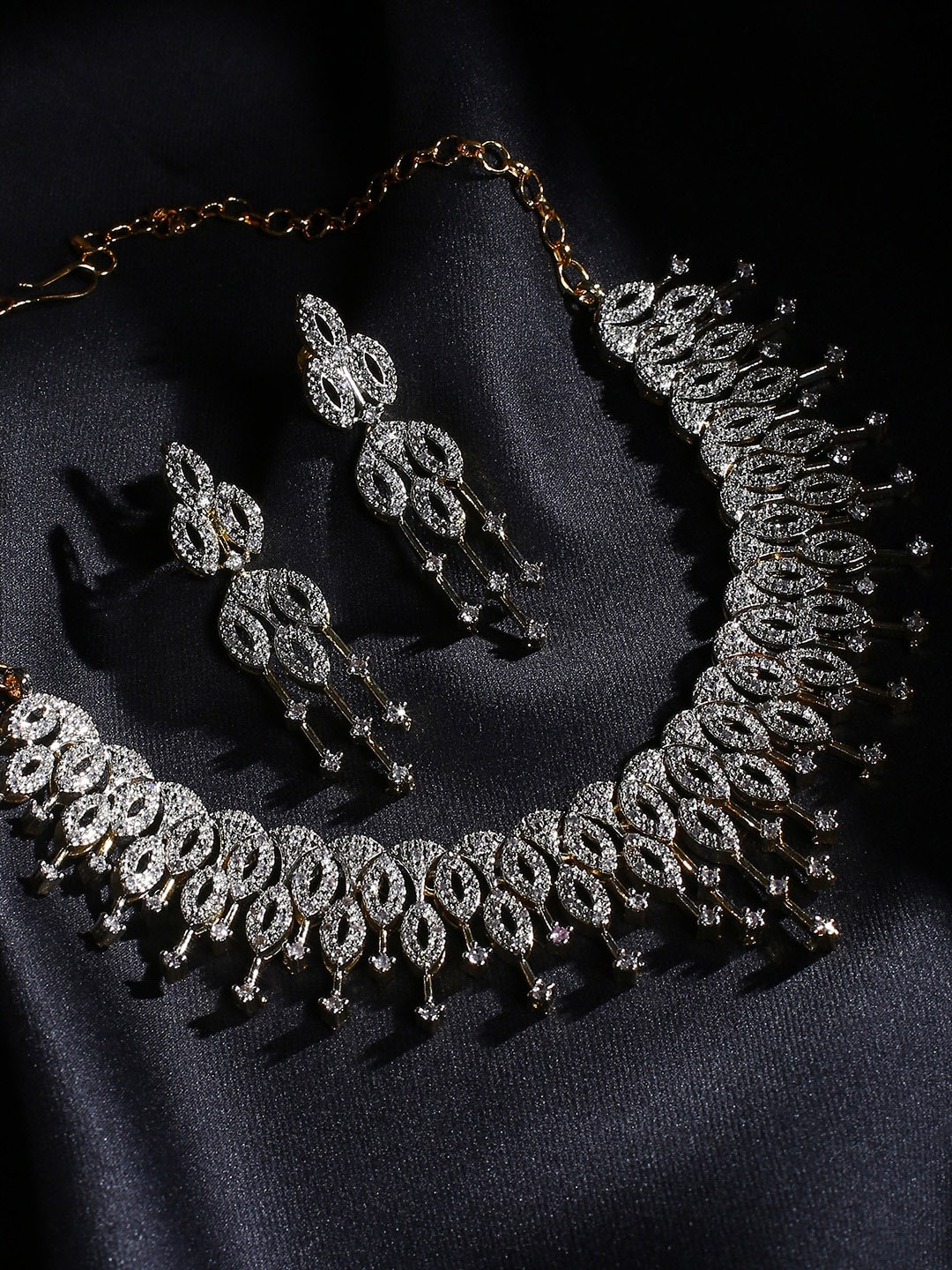 

justpeachy Gold-Plated White AD-Studded Jewellery Set