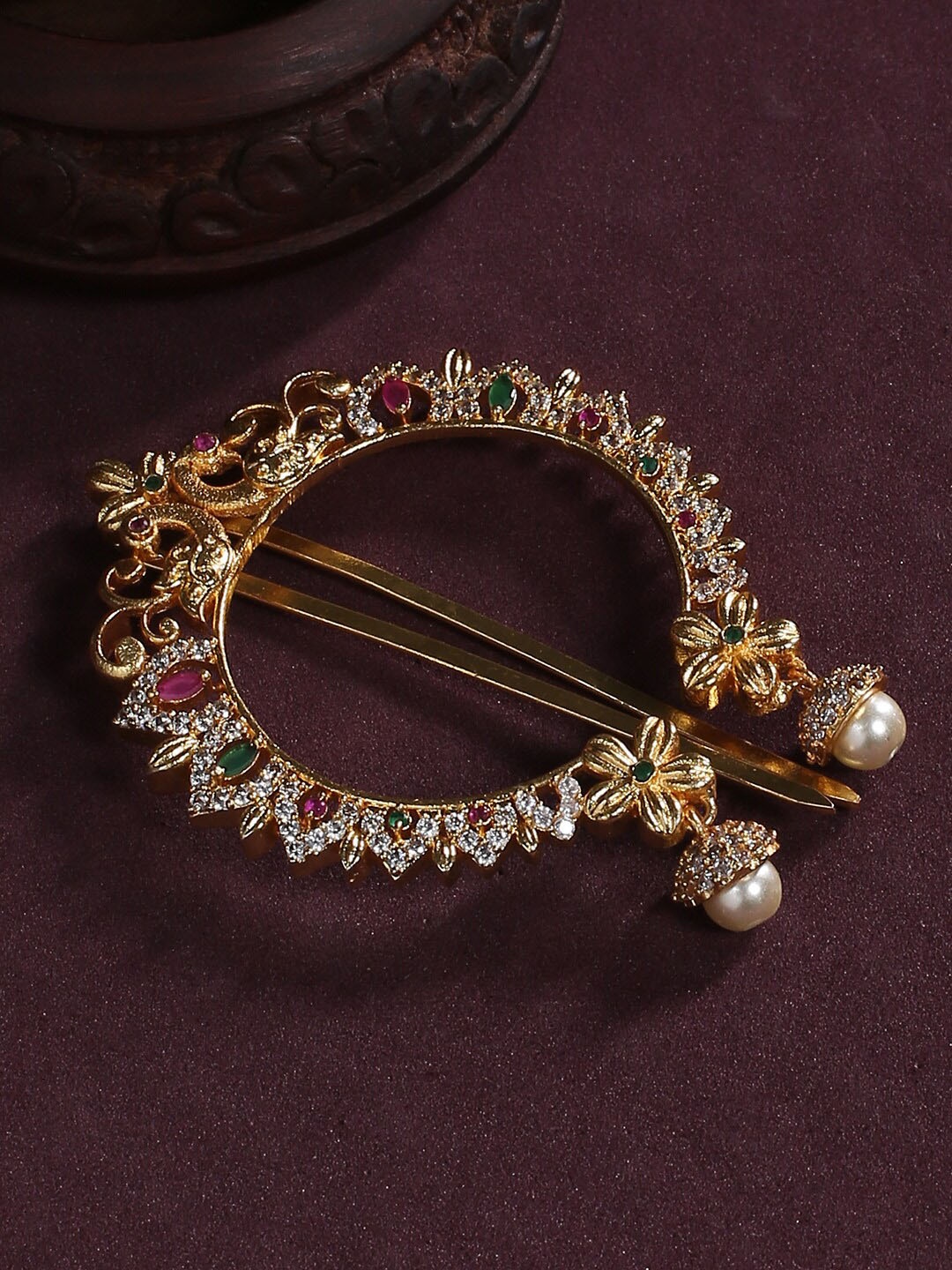 

justpeachy Gold Plated Gold Stone Studded Bun Pin Head Jewellery
