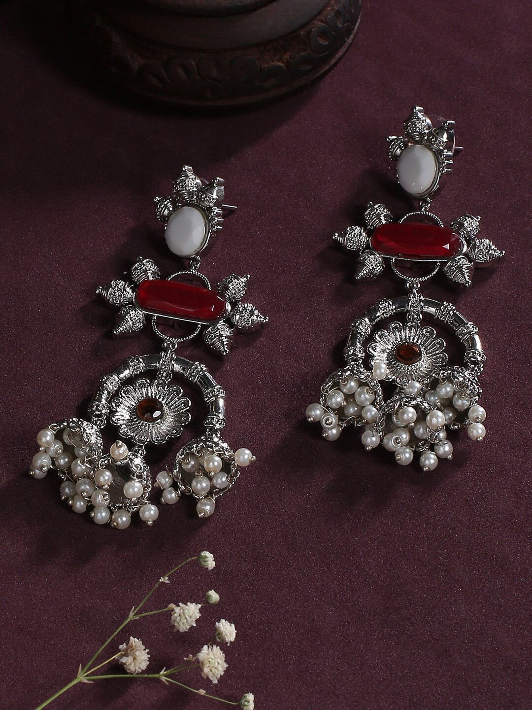 

justpeachy Red Contemporary Jhumkas Earrings