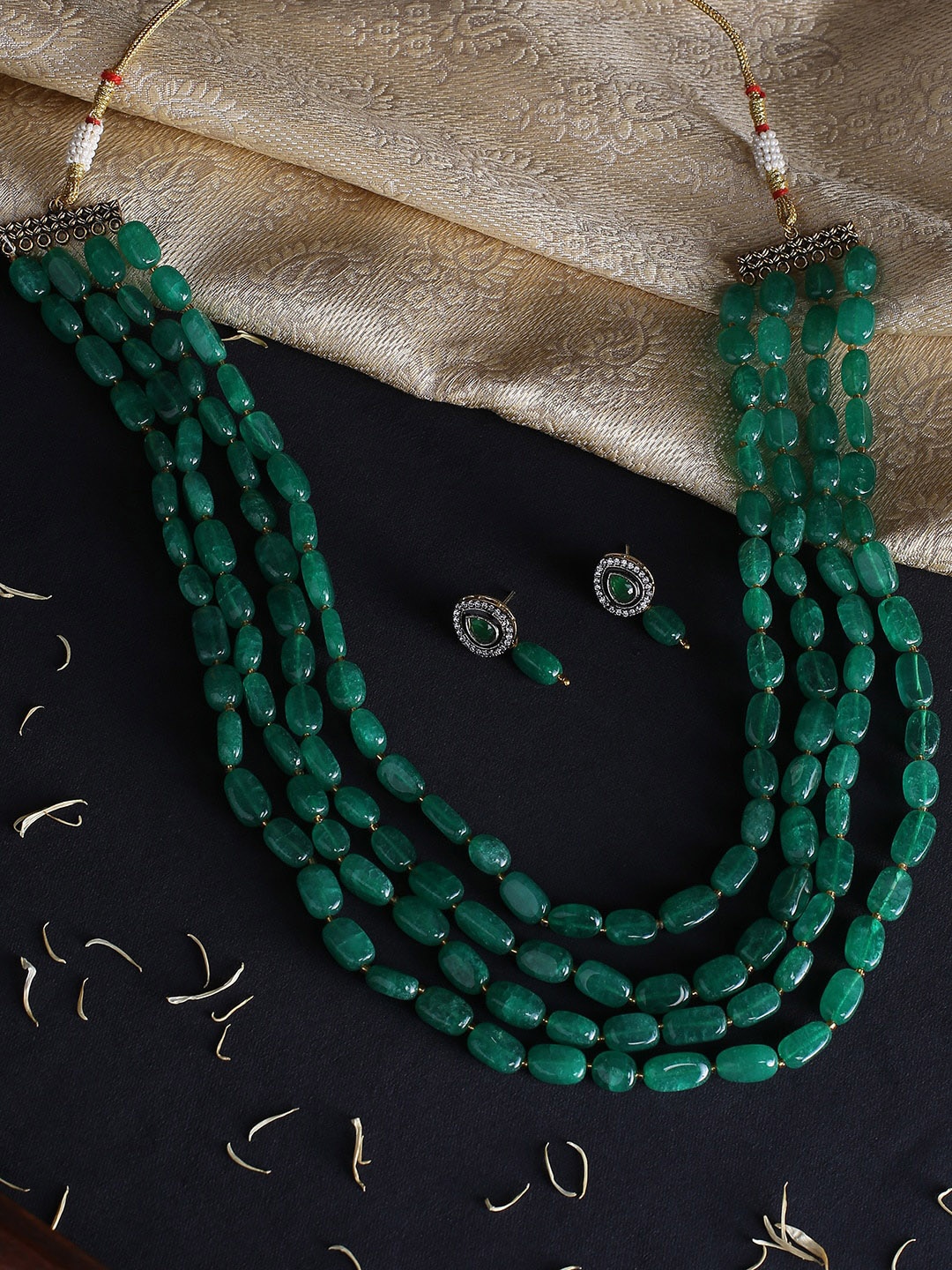 

justpeachy Gold-Plated Green Beaded Jewellery Set