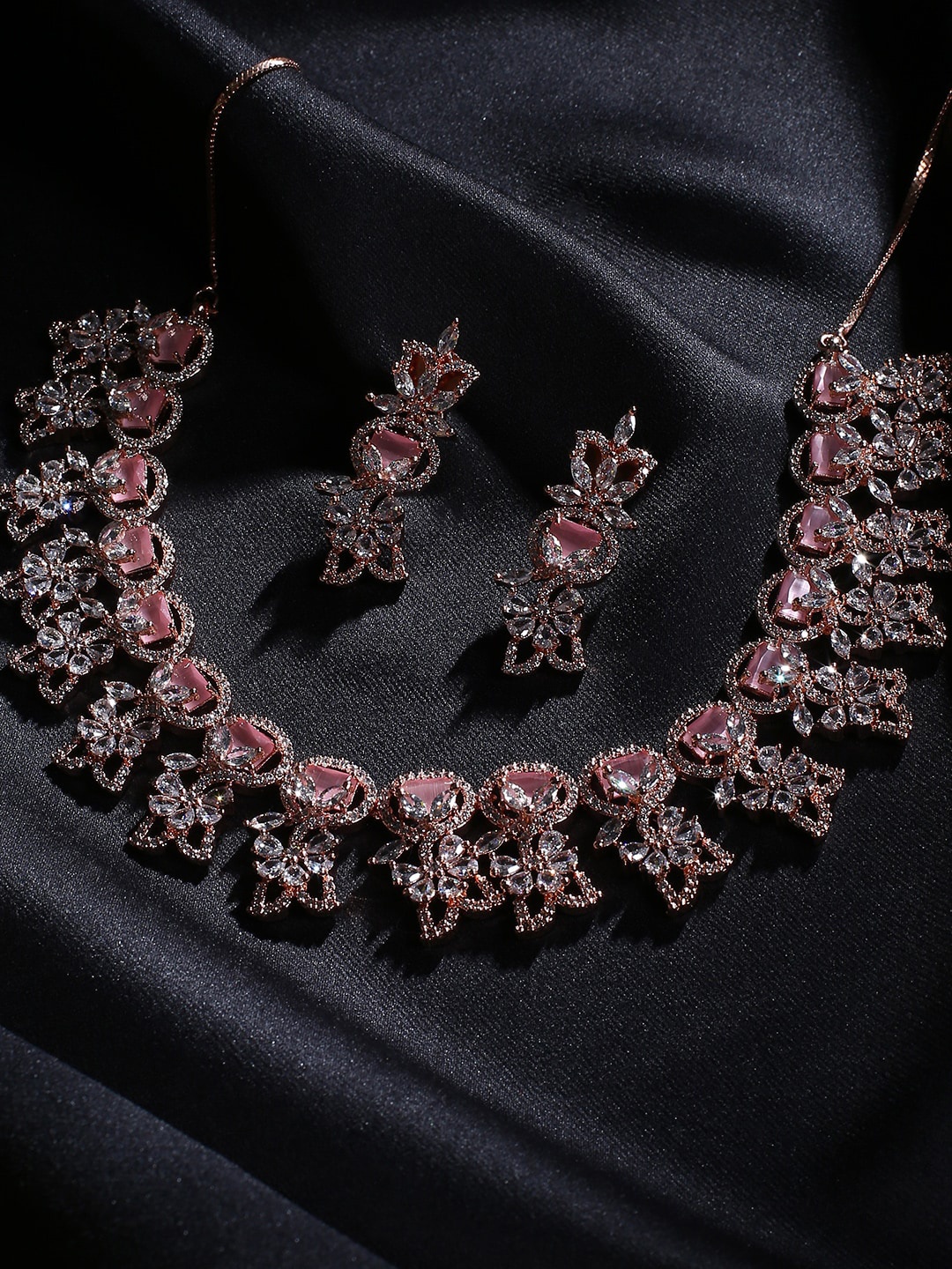 

justpeachy Pink and Rose gold plated American Diamond jewelery set