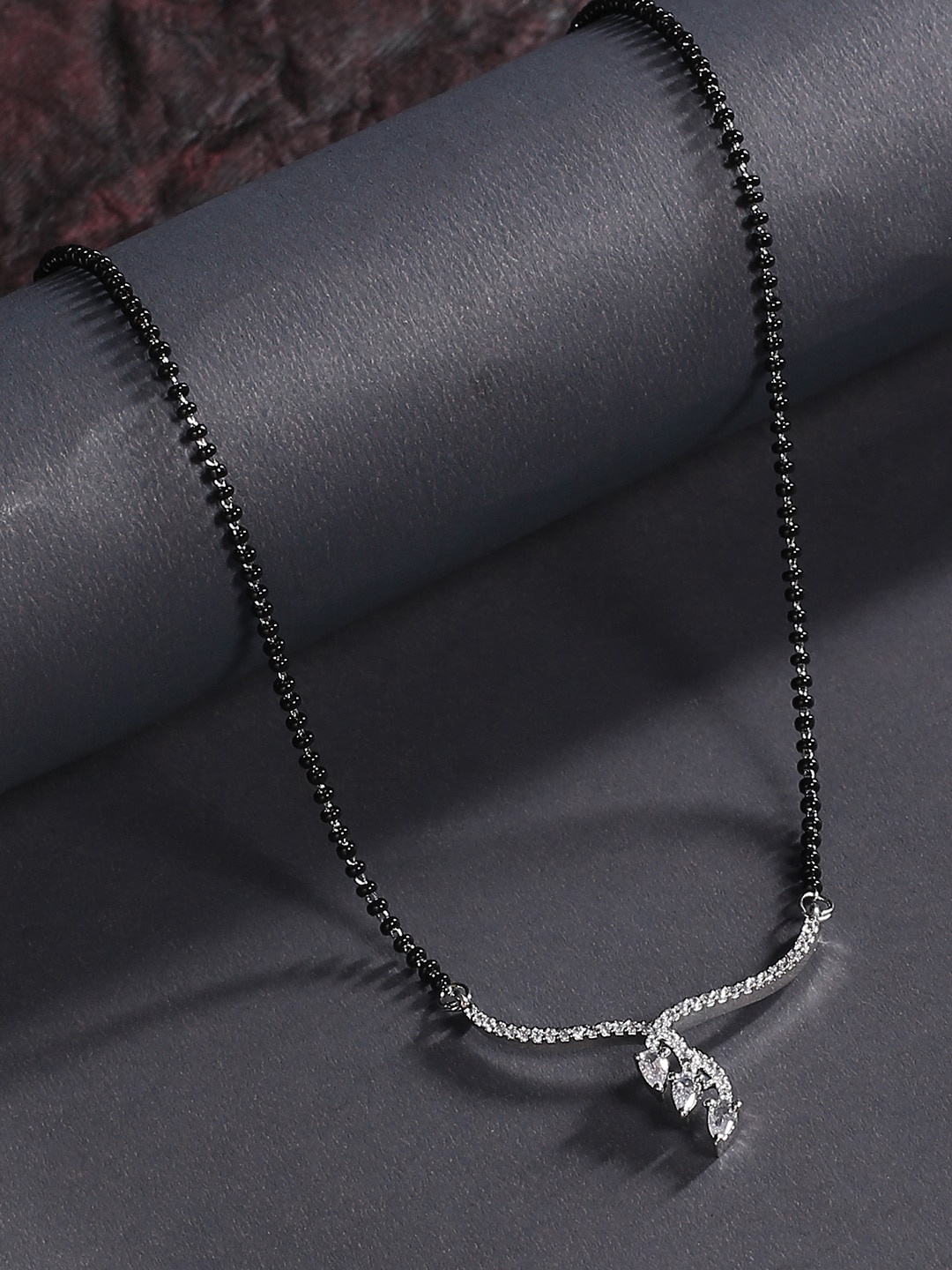 

justpeachy Rhodium Plated AD-Studded Mangalsutra, Silver