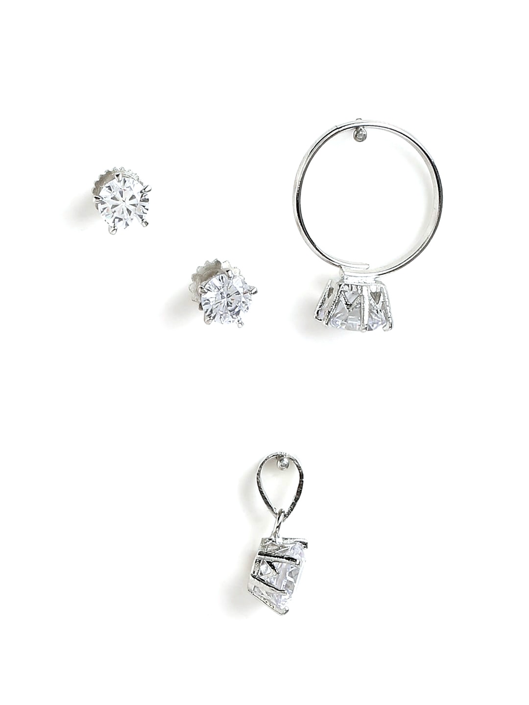 

justpeachy Silver Plated & White AD Studded Jewellery Set