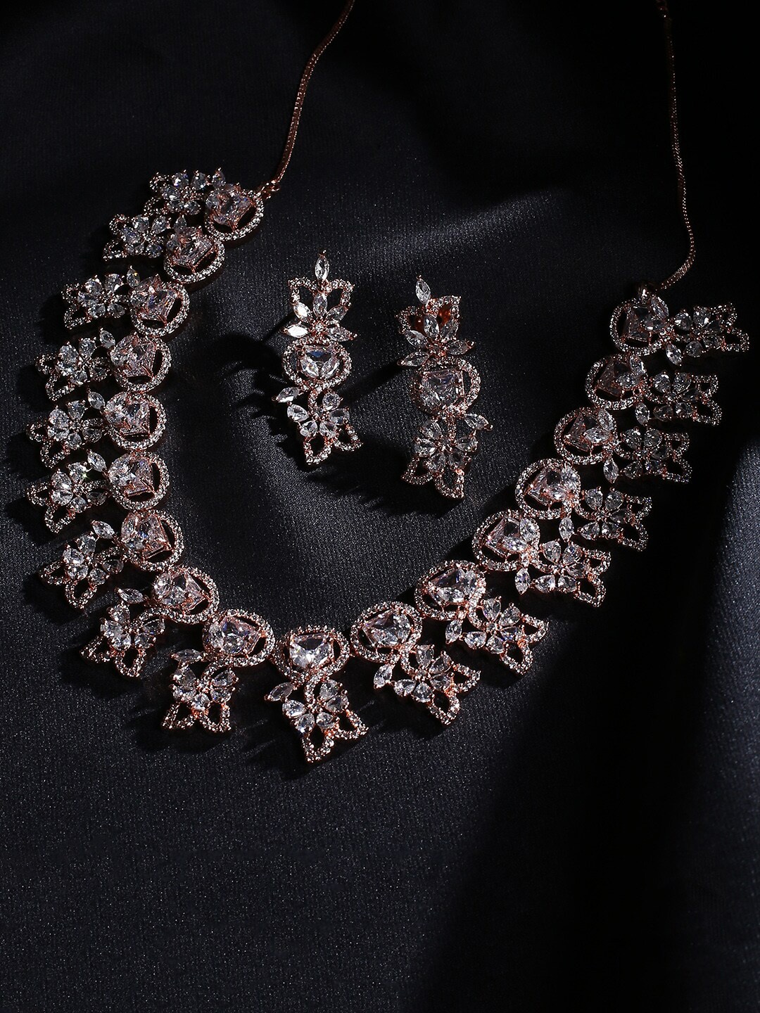 

justpeachy Rose Gold-Plated White AD-Studded Jewellery Set