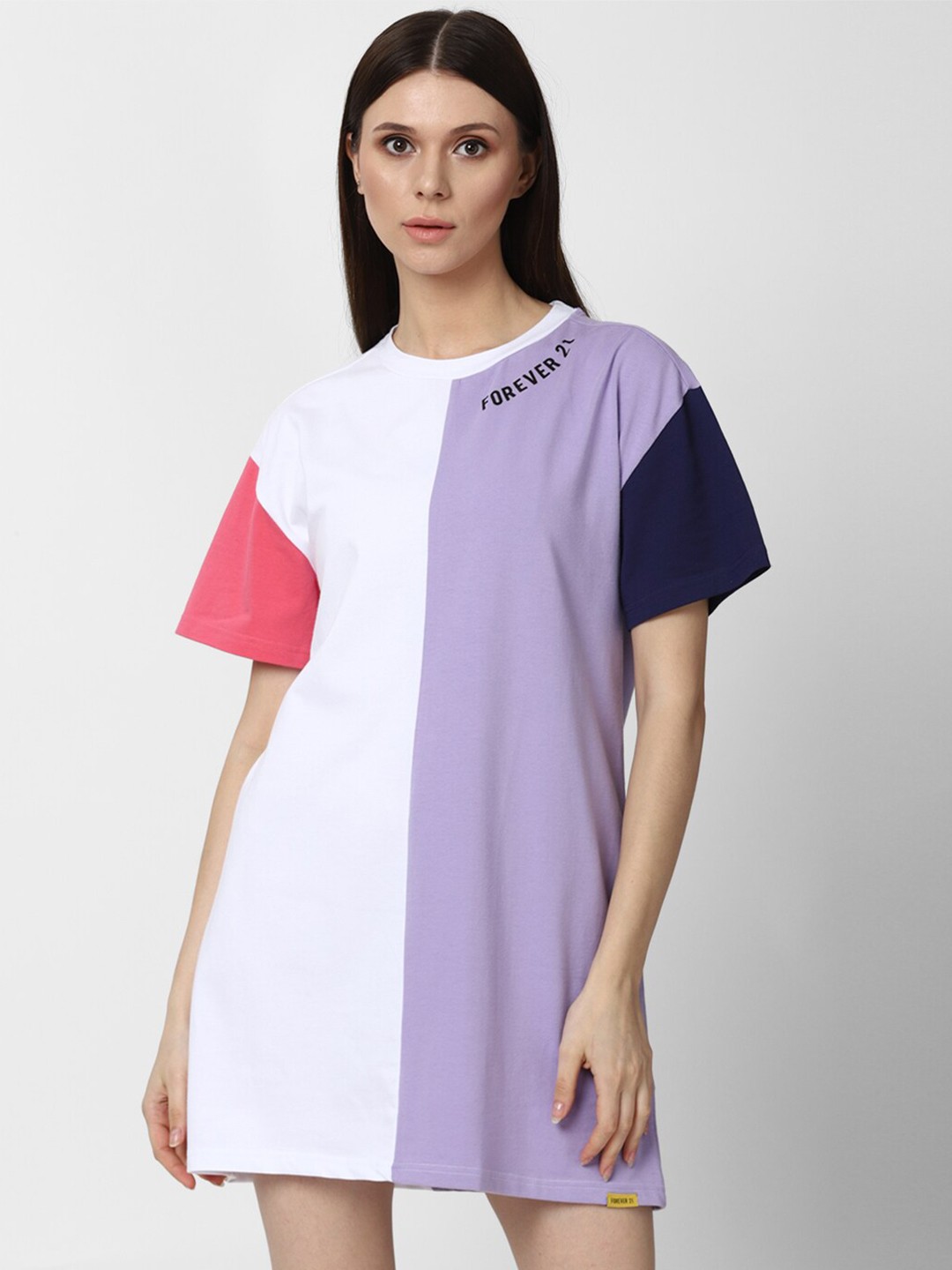 

FOREVER 21 Multicoloured Colourblocked T-shirt Dress, Multi