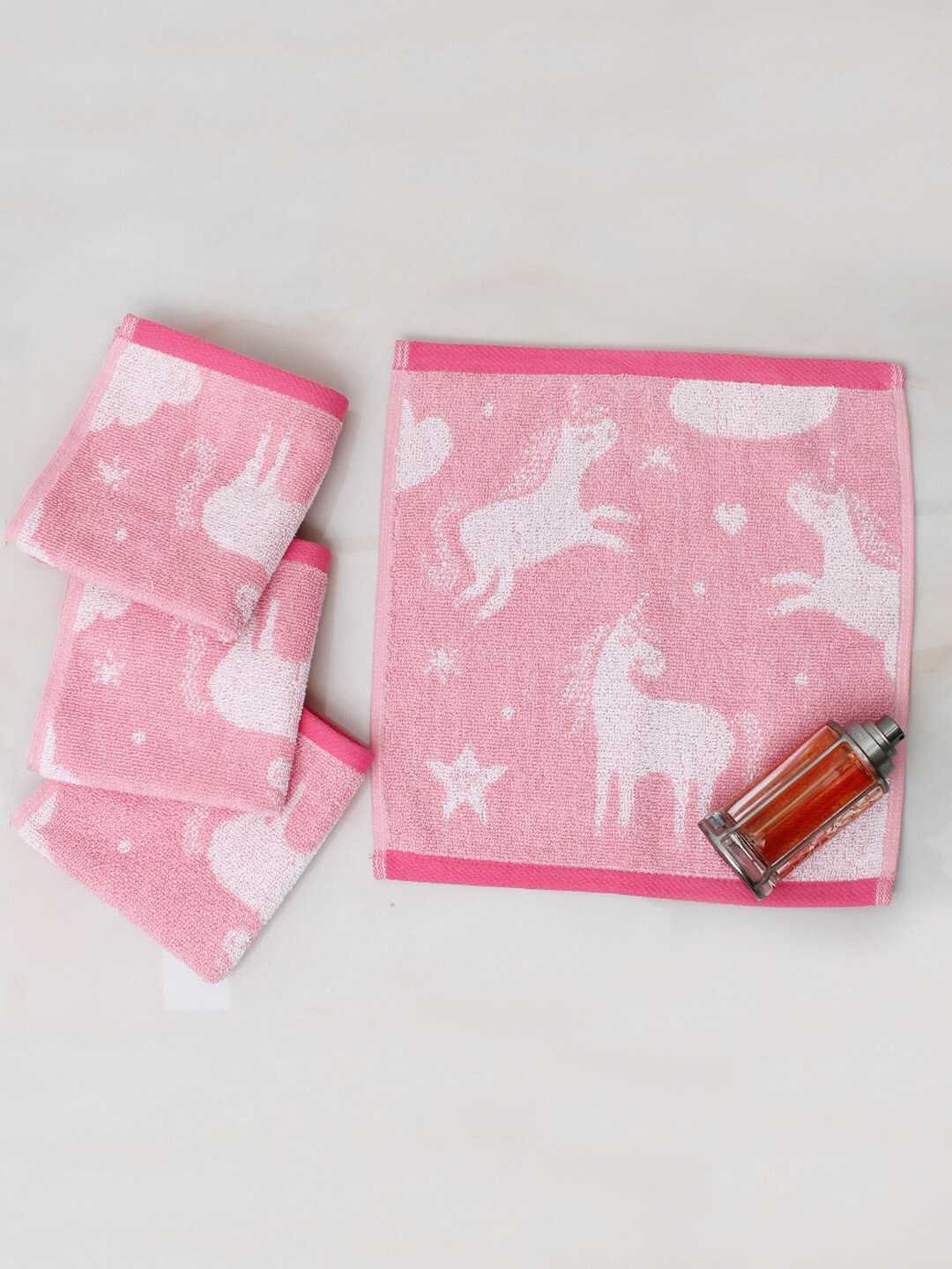 

AVI Living Unisex Kids Set of 4 Pink & White Printed Cotton Face Towels