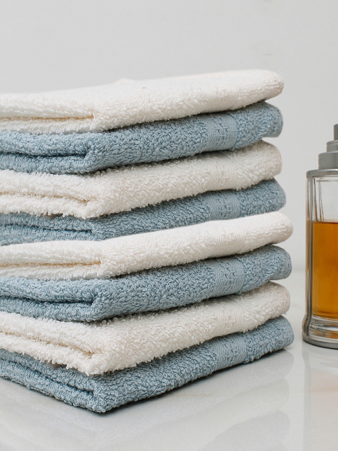 

AVI Living Set Of 6 Ivery & Blue Solid Pure Cotton 450 GSM Face Towels, Cream
