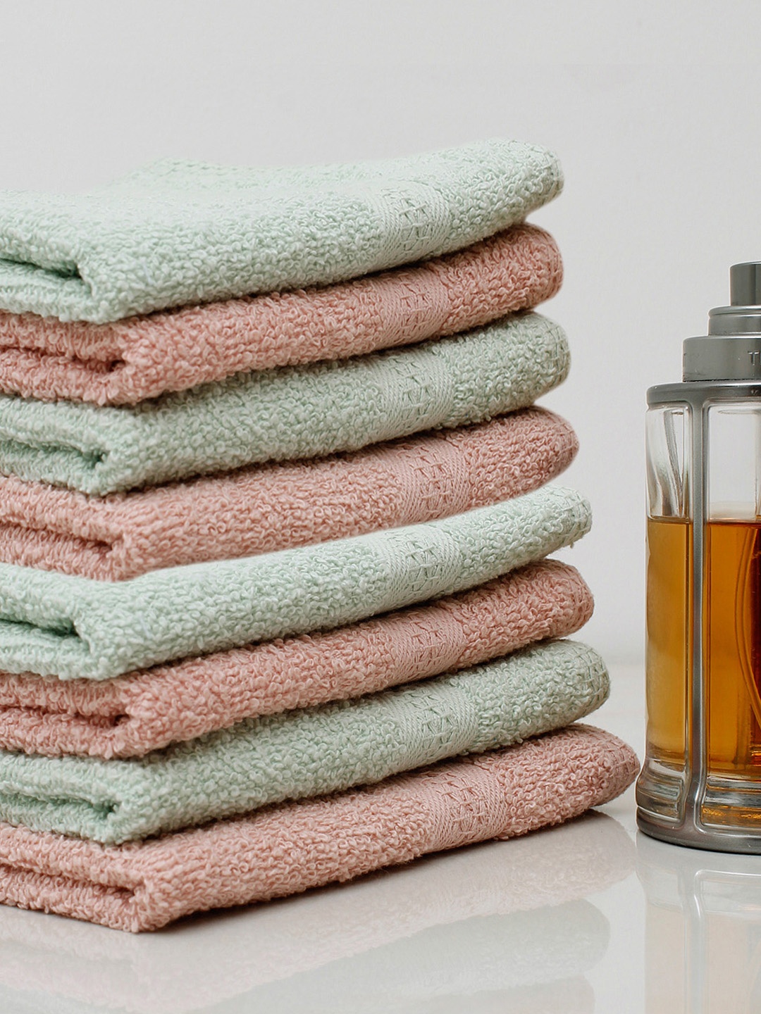 

AVI Living Pack of 8 Pink and green Anti Microbial Cotton Face Towel