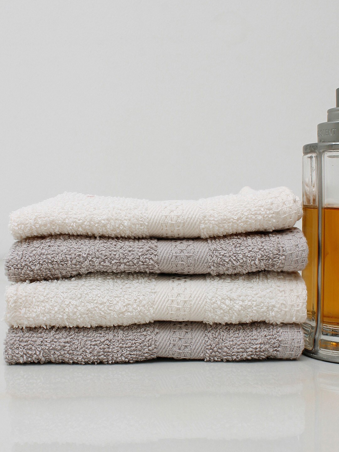 

AVI Living Pack of 8 Grey & Cream-Coloured Anti Microbial Cotton Face Towel
