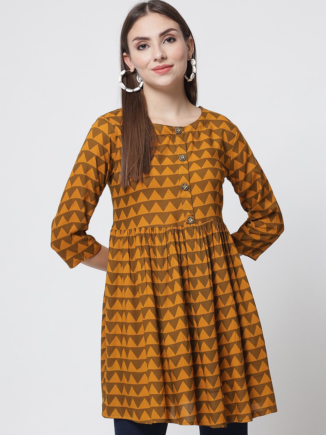 

Spera Mustard Yellow Floral Ethnic Dress