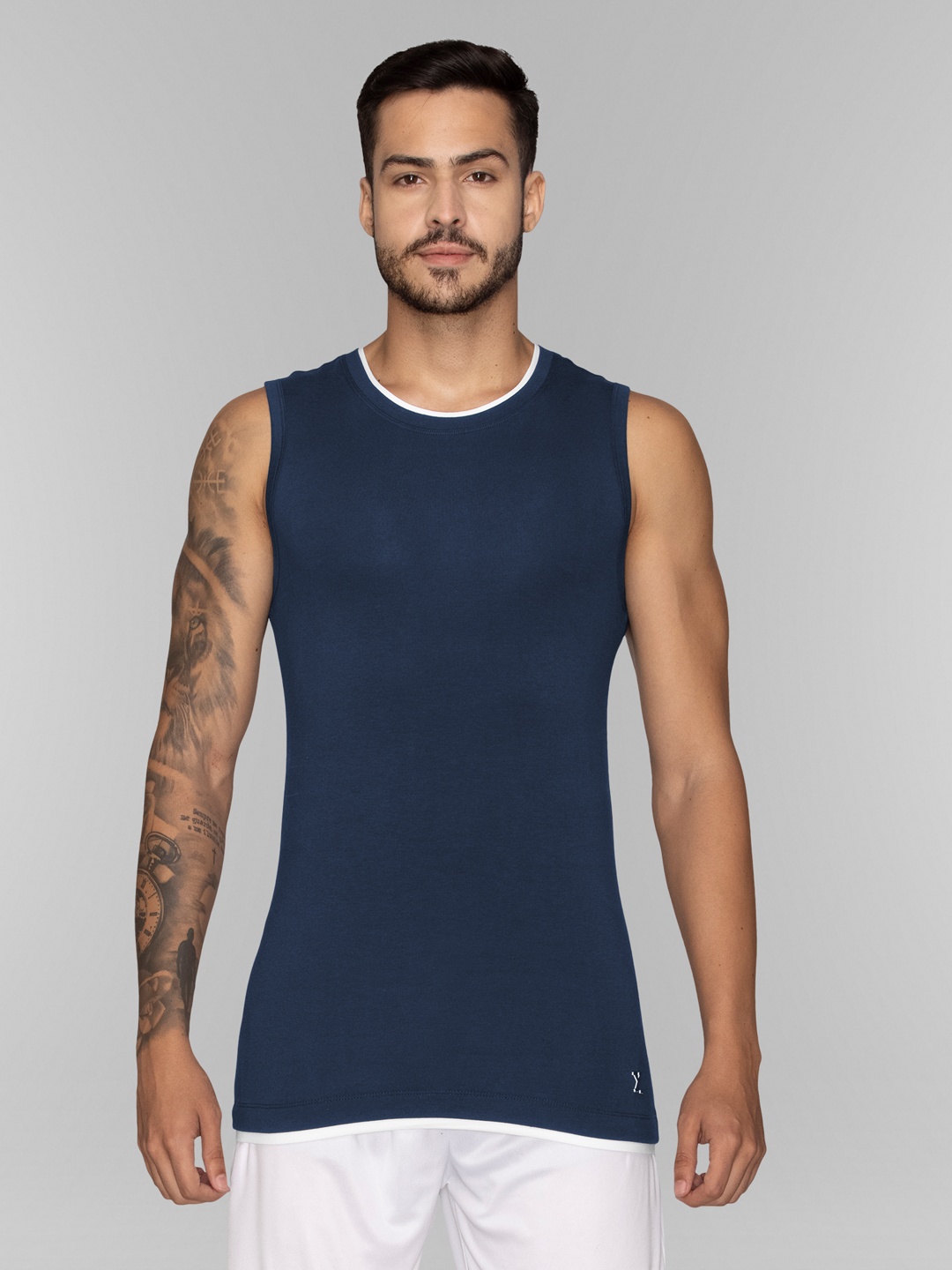 

XYXX Men Pack Of 2 Moisture Absorbing Gym Vest with Anti-bacterial Silver Finish, Navy blue