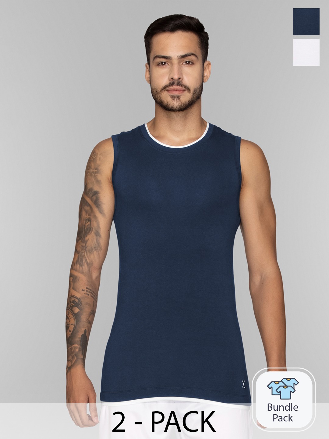 

XYXX Men Pack Of 2 Moisture Absorbing Gym Vest with Anti-bacterial Silver Finish, White