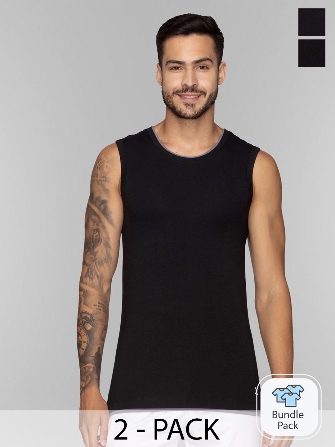 

XYXX Men Pack Of 2 Moisture Absorbing Gym Vest with Anti-bacterial Silver Finish, Black