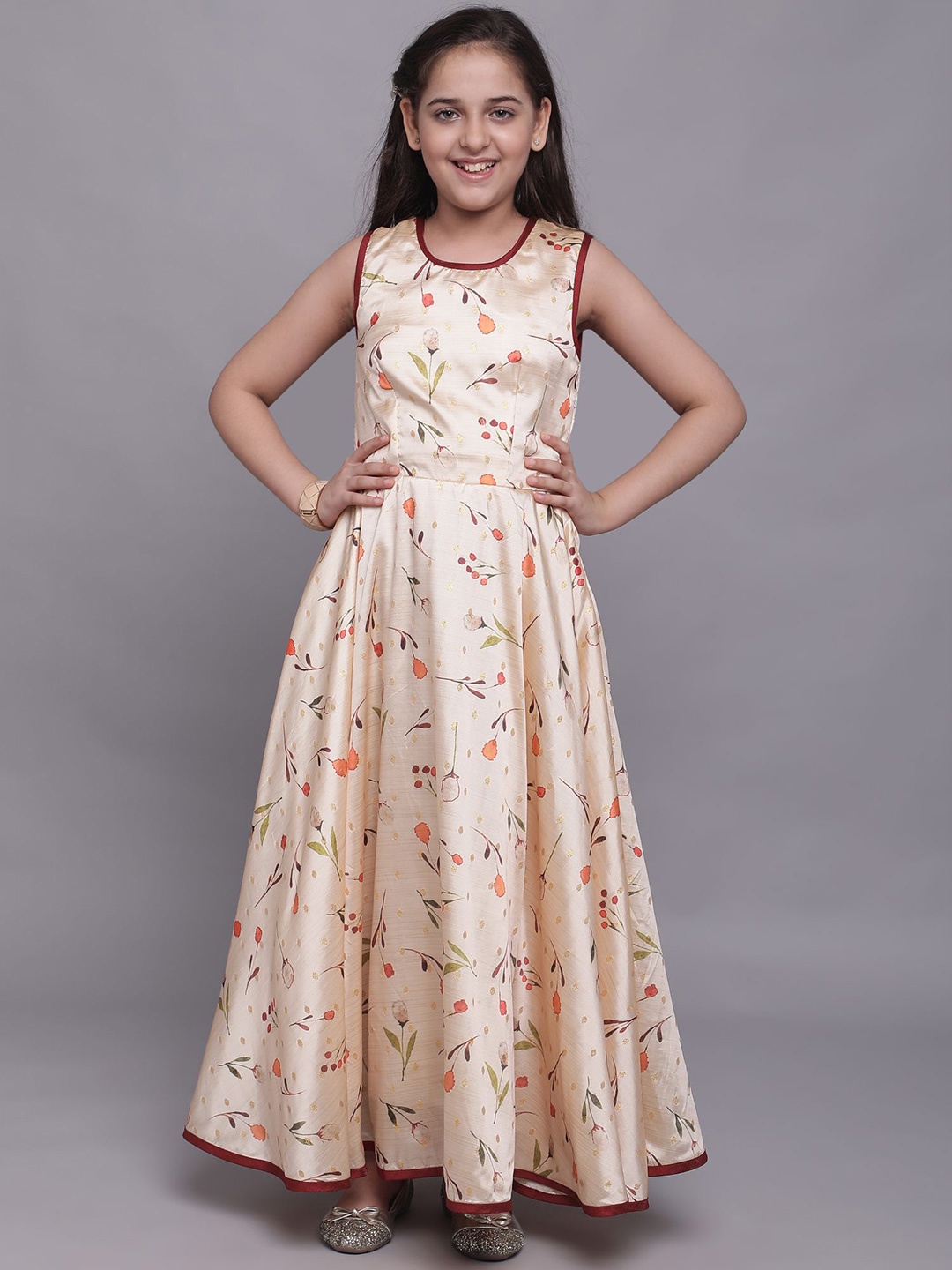 

White World Cream-Coloured Floral Jacquard Ethnic Maxi Dress