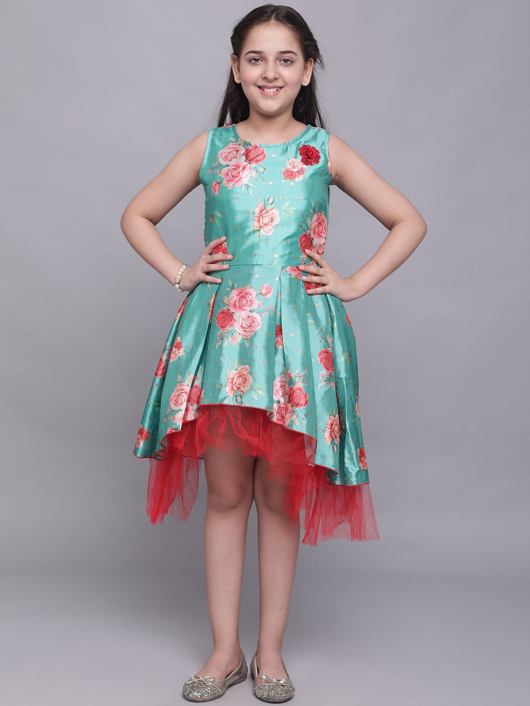 

White World Turquoise Blue Floral Net Dress