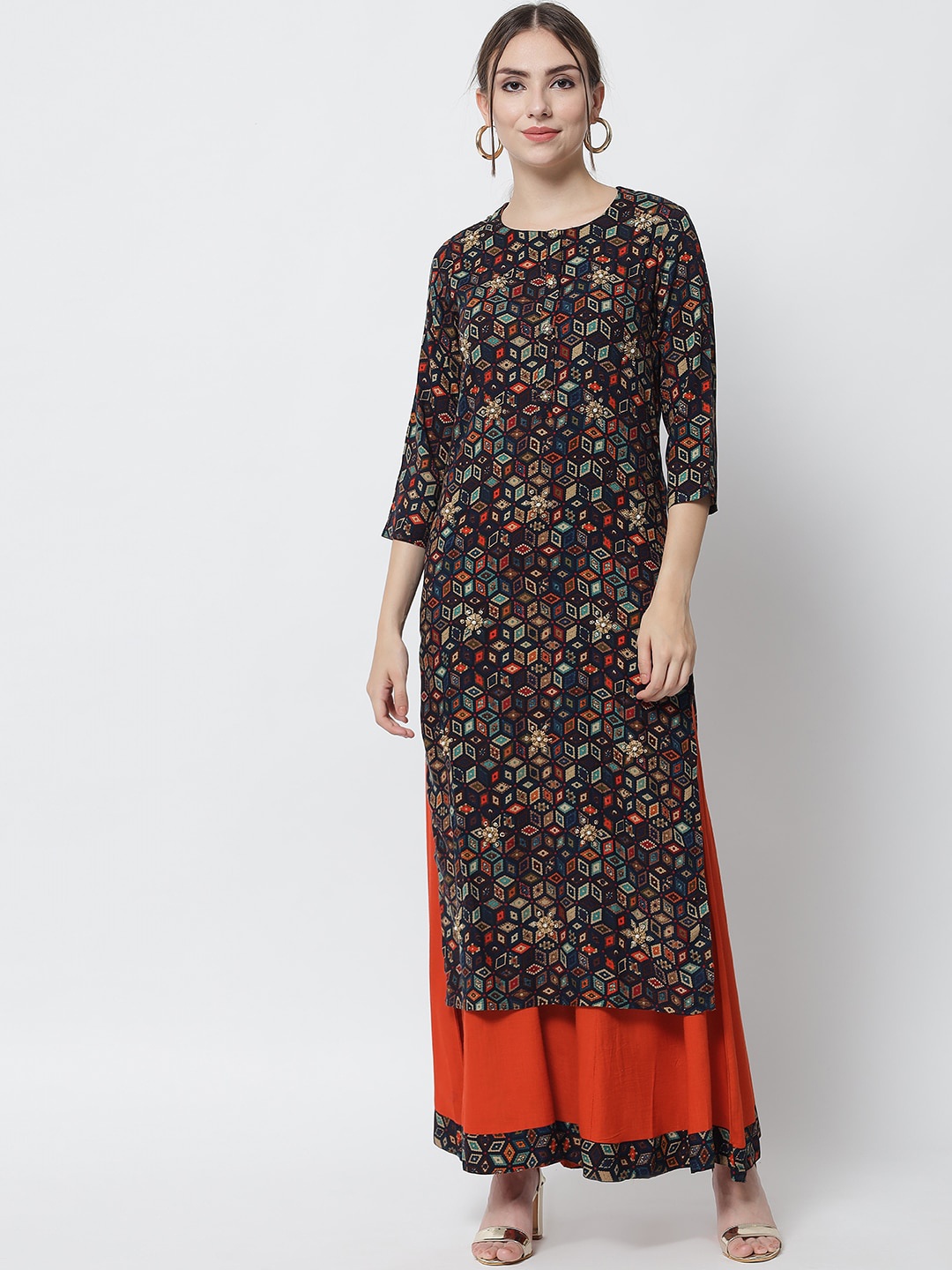 

Spera Women Multicoloured Floral Printed Pleated Sequinned Kurti with Sharara, Multi