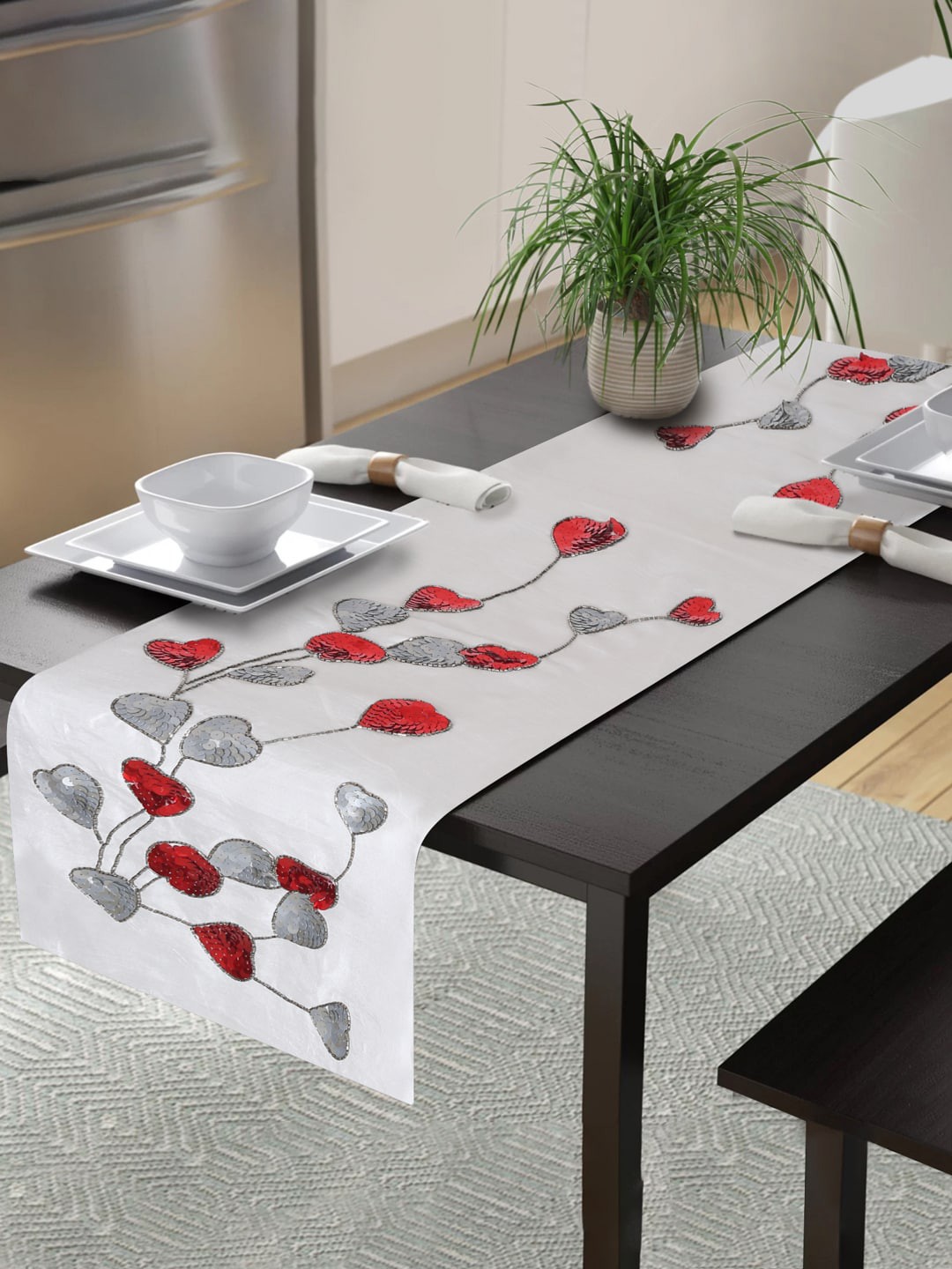 

Alina decor White & Red Embroidered 6 Seater Table Runners