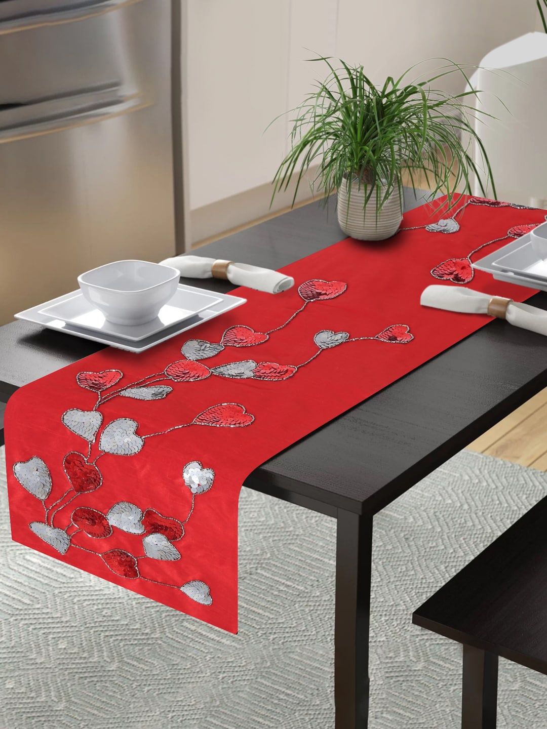 

Alina decor Red Embellished 6-Seater Table Runner