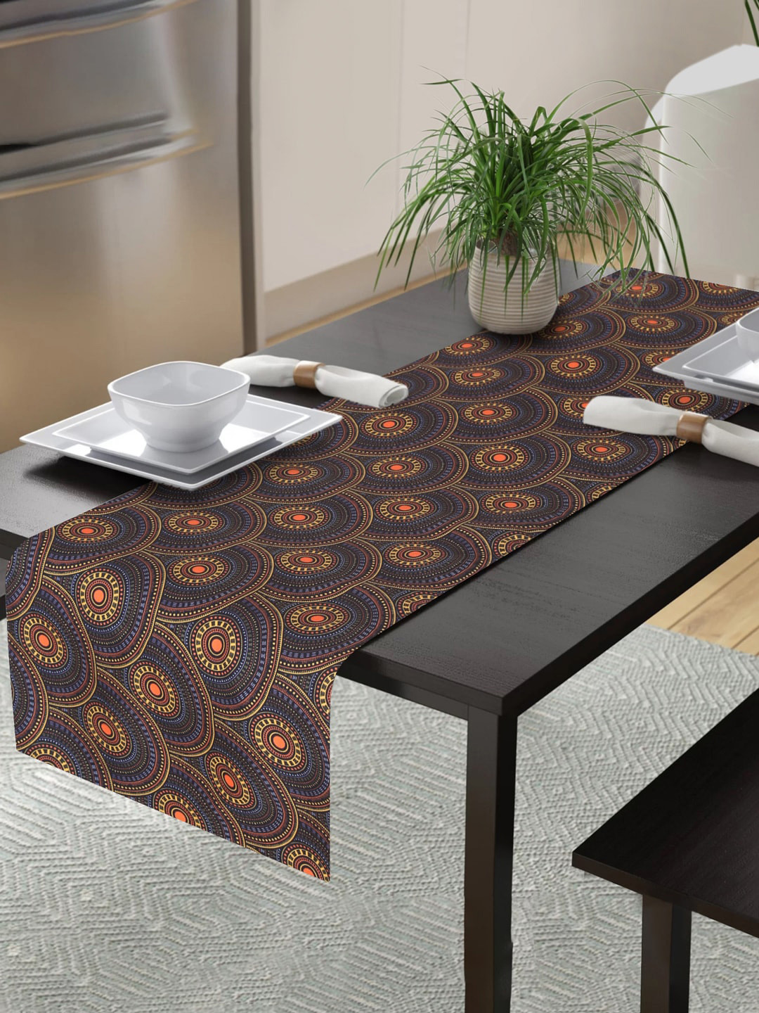 

Alina decor Blue Printed Table Runner