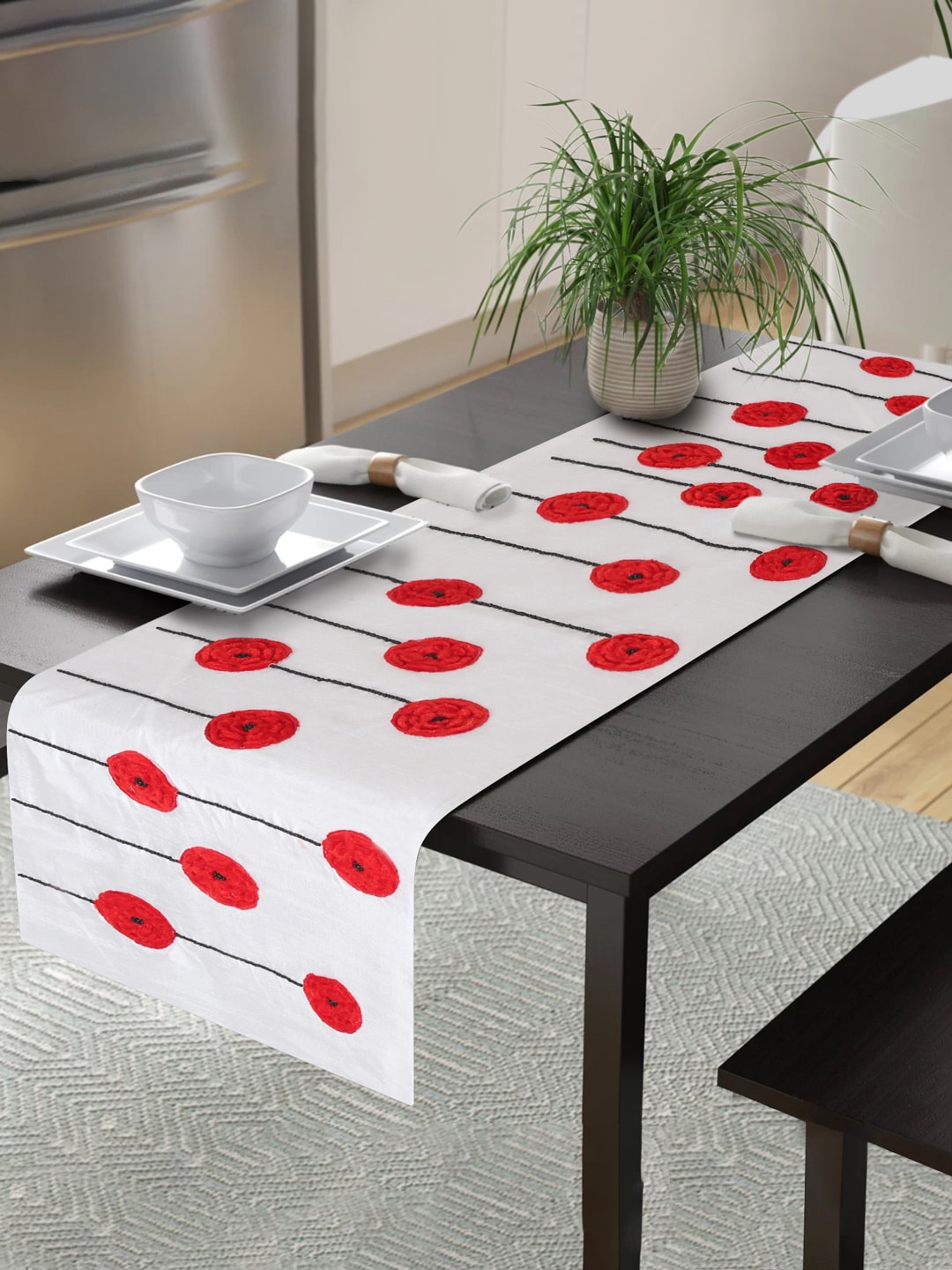 

Alina decor White & Red Embroidered Table Runners