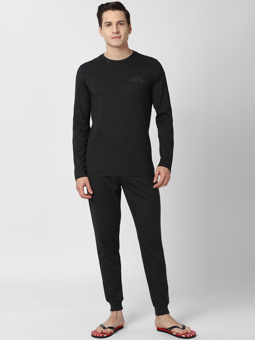 

Peter England Men Black Solid T-shirt & Joggers