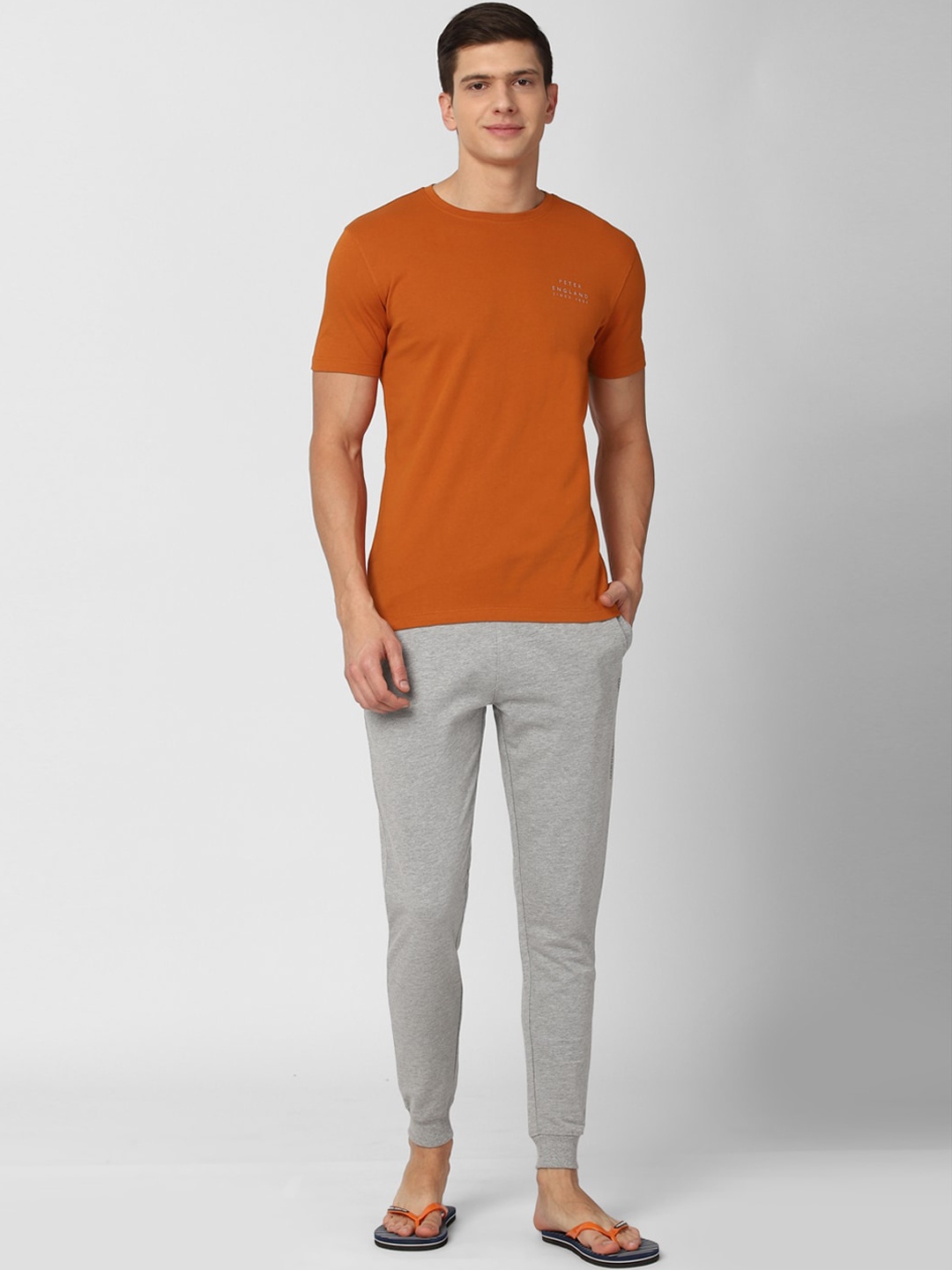 

Peter England Men Orange & Grey Night suit
