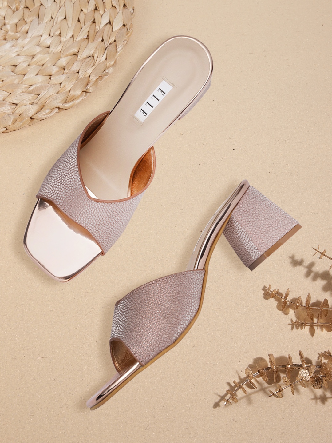 

ELLE Women Rose Gold-Toned Textured Block Heels