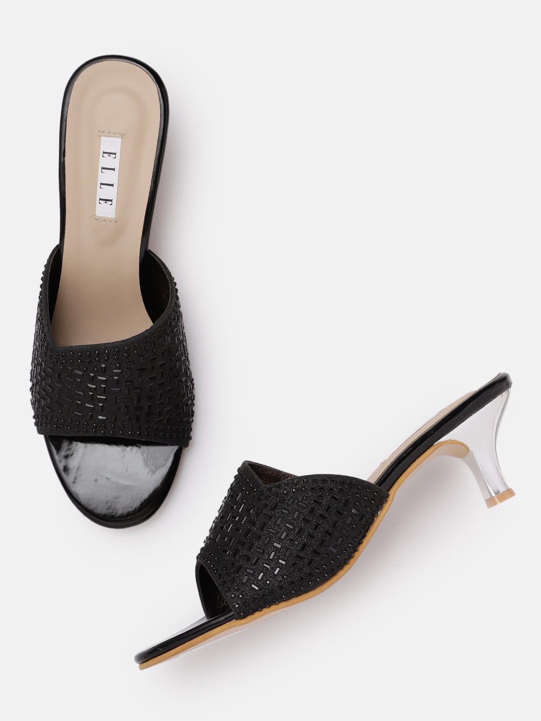 

ELLE Women Black Embellished Kitten Heels