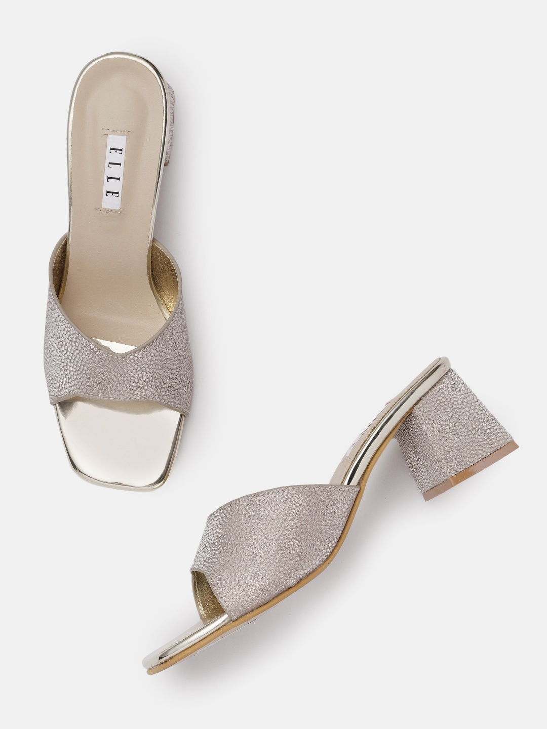 

ELLE Women Rose Gold-Toned Textured Block Sandals