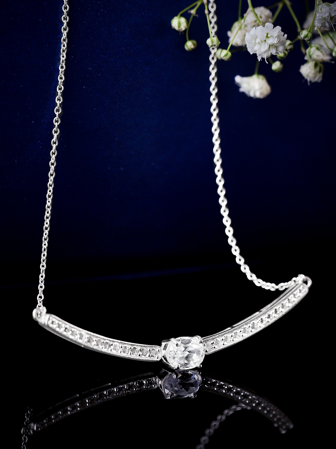

Rubans 925 Sterling Silver Celestial Curve Of Zirconia Pendant Necklace