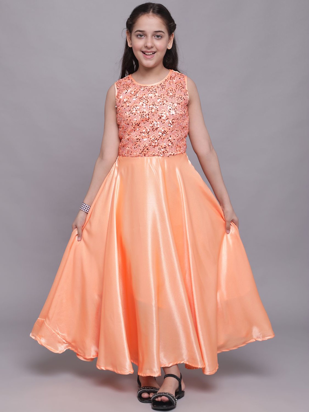 

White World Orange Embellished Satin Ethnic Maxi Dress