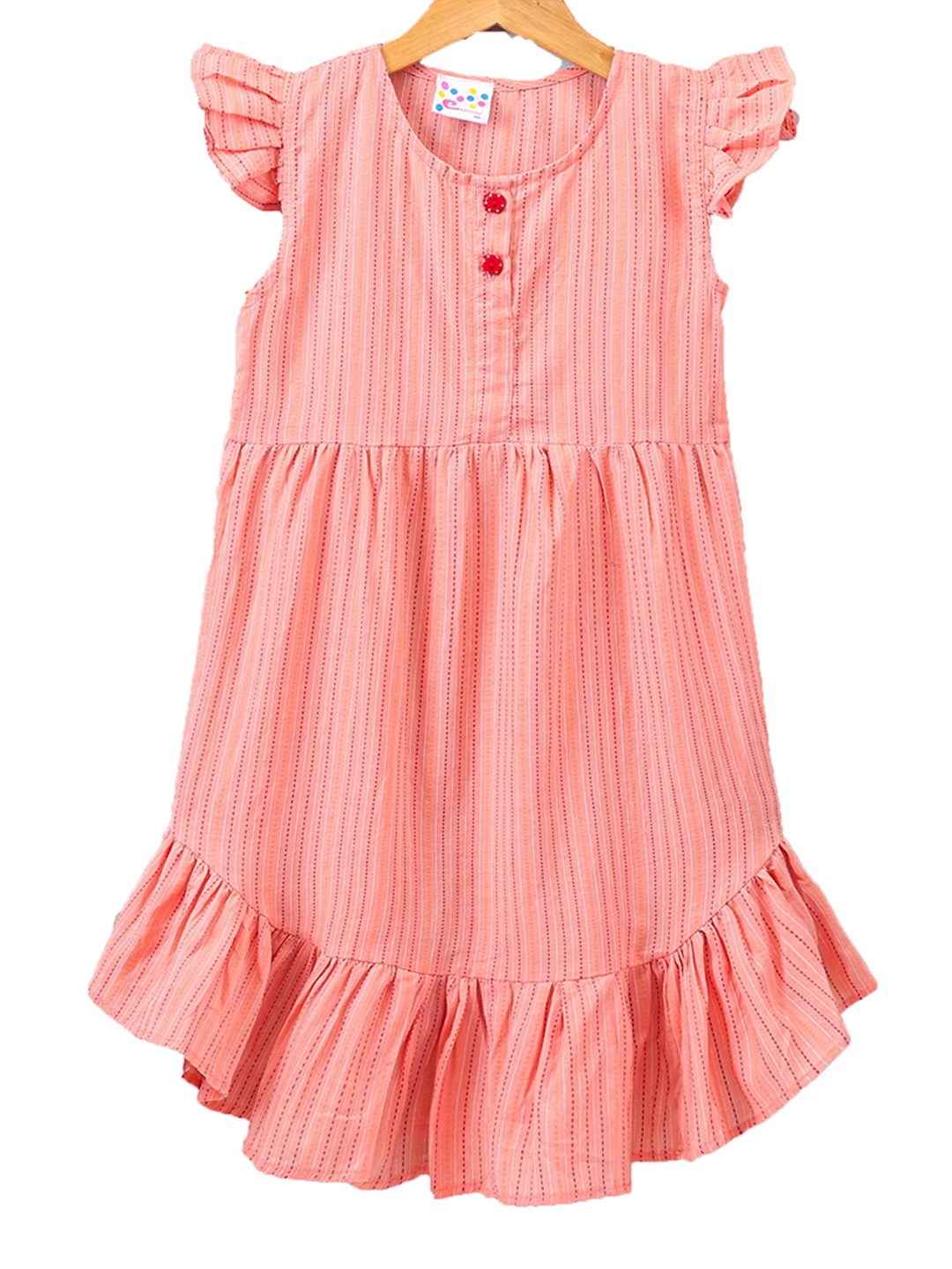 

Eimoie Peach-Coloured Striped A-Line Maxi Dress