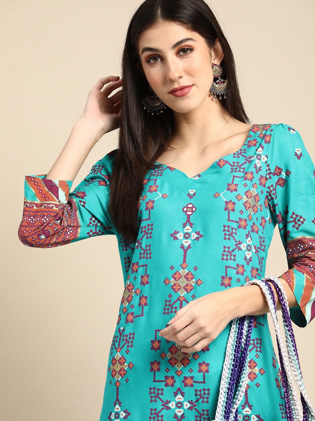 

Anouk Women Blue & Red Ethnic Motifs Printed Kurta