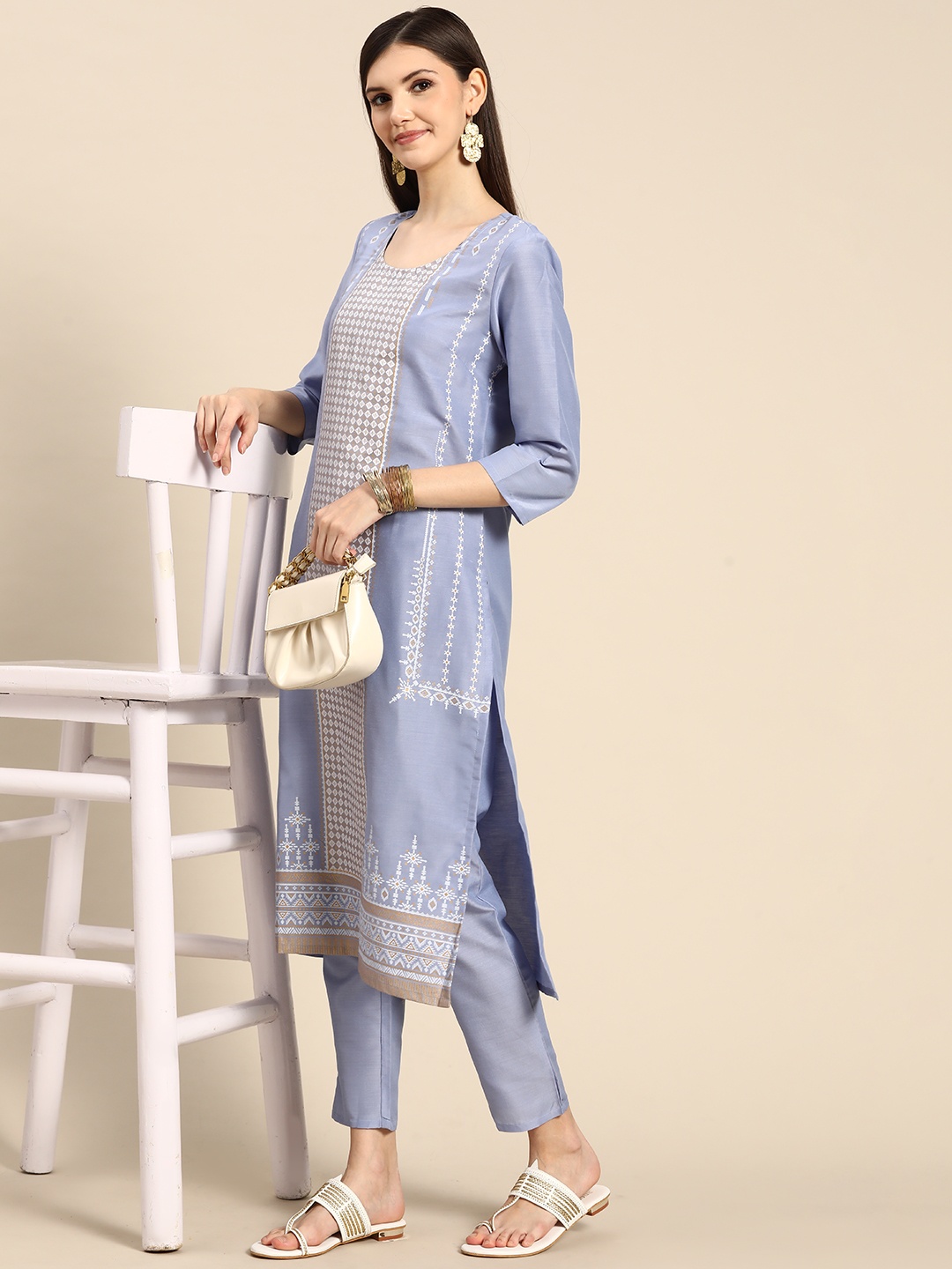 

Anouk Women Blue Ethnic Motifs Printed Kurta with Trousers