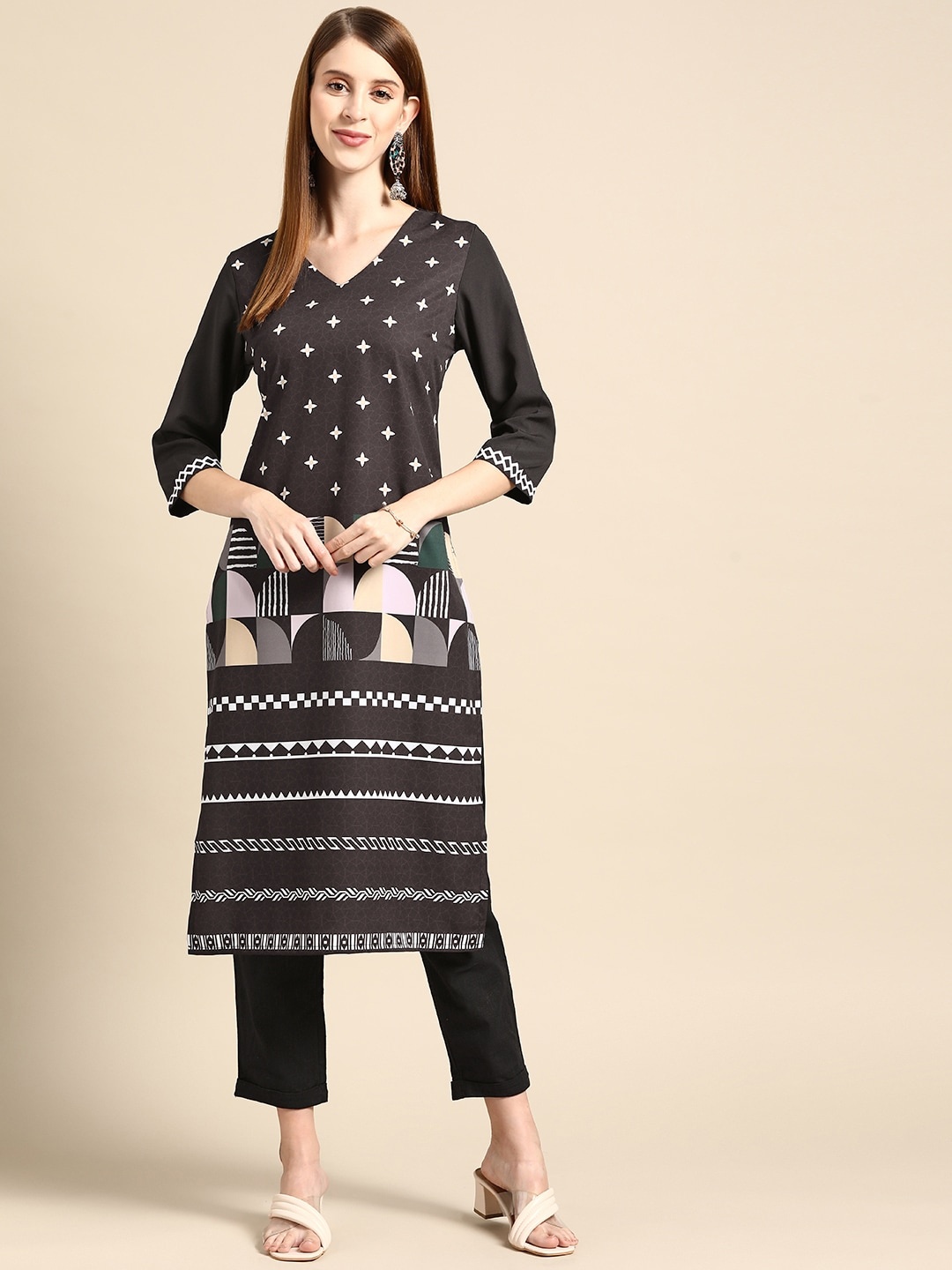 

Anouk Women Black Ethnic Motifs Printed Kurta
