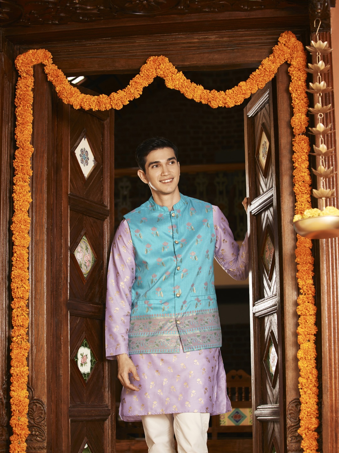 

Anouk Men Blue Woven Design Nehru Jacket