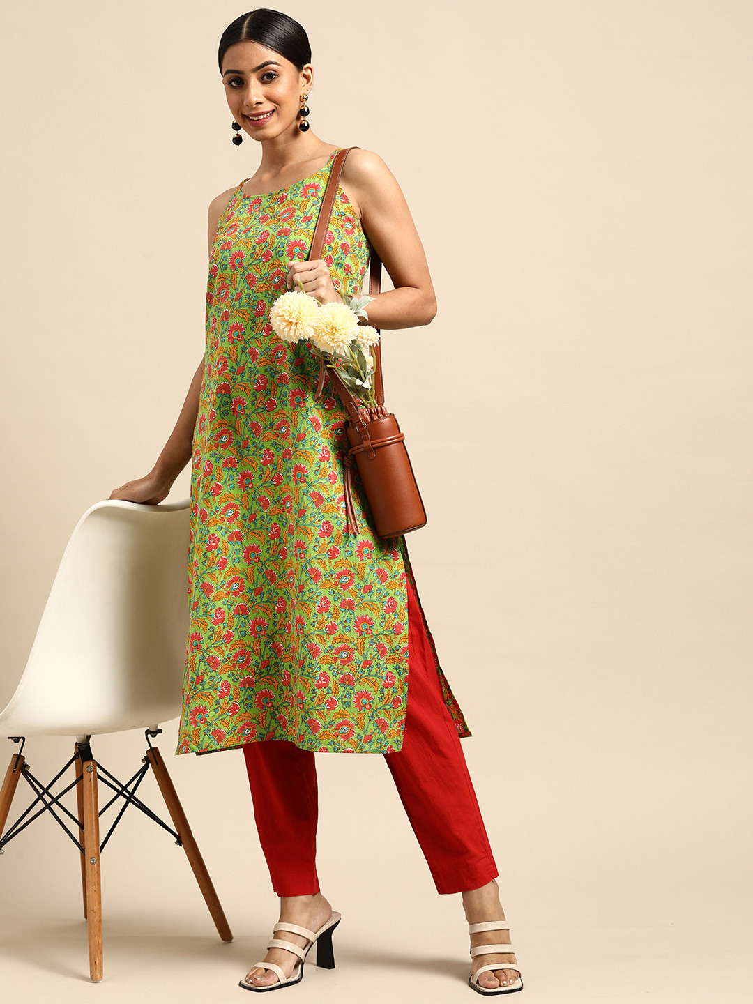 

Anouk Women Green & Red Ethnic Motifs Printed Kurta