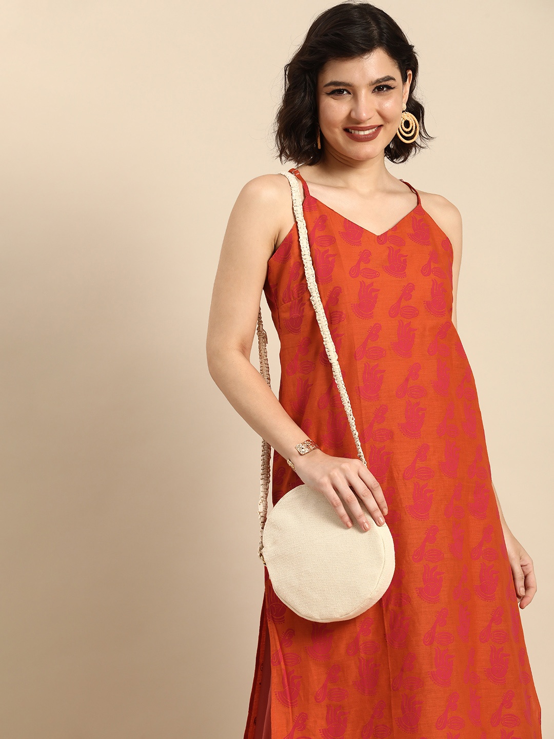 

Anouk Women Orange & Magenta Ethnic Motifs Printed Straight Kurta